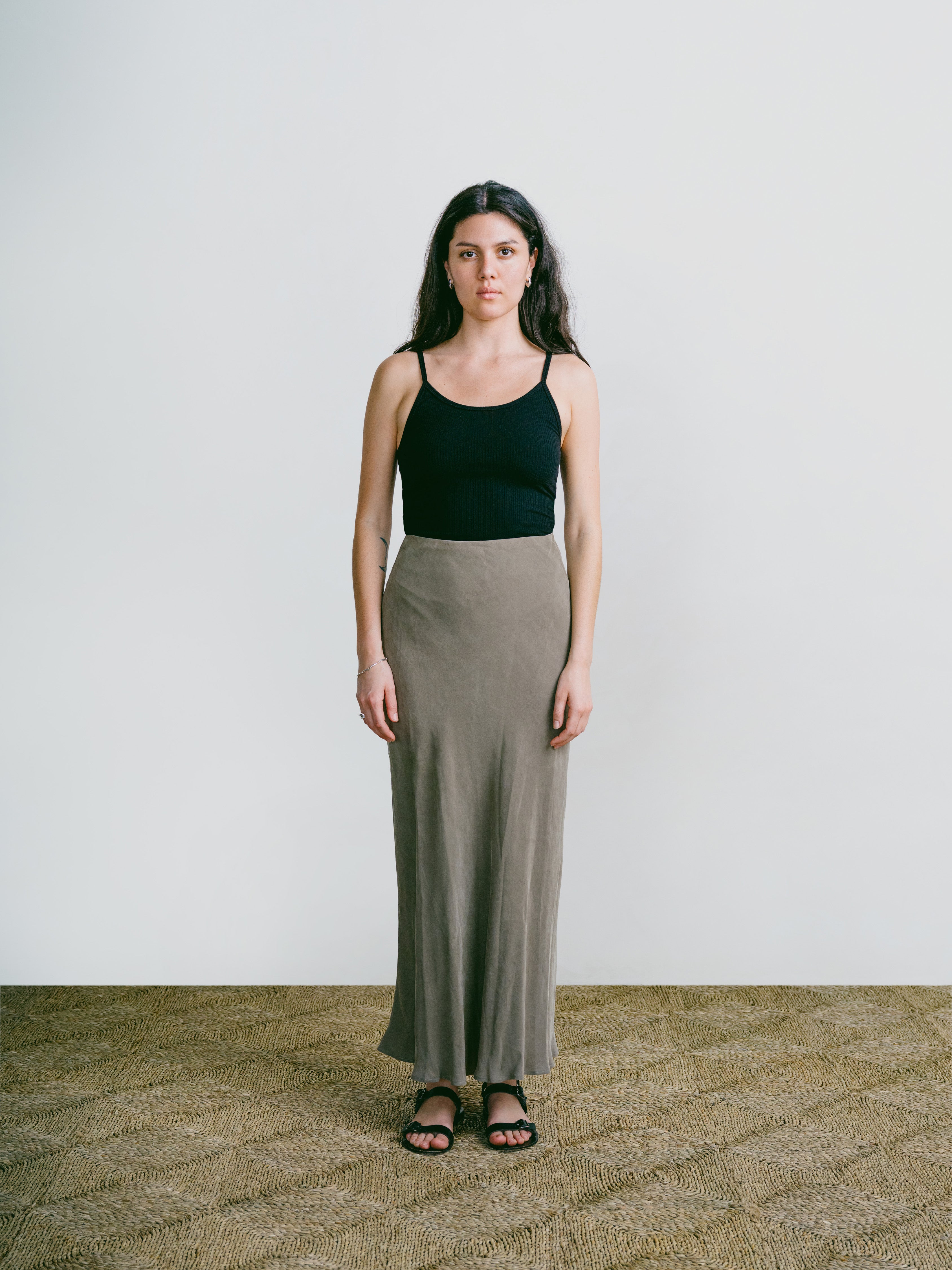 Harper Maxi Skirt, Japanese Cupro, 90's Grey