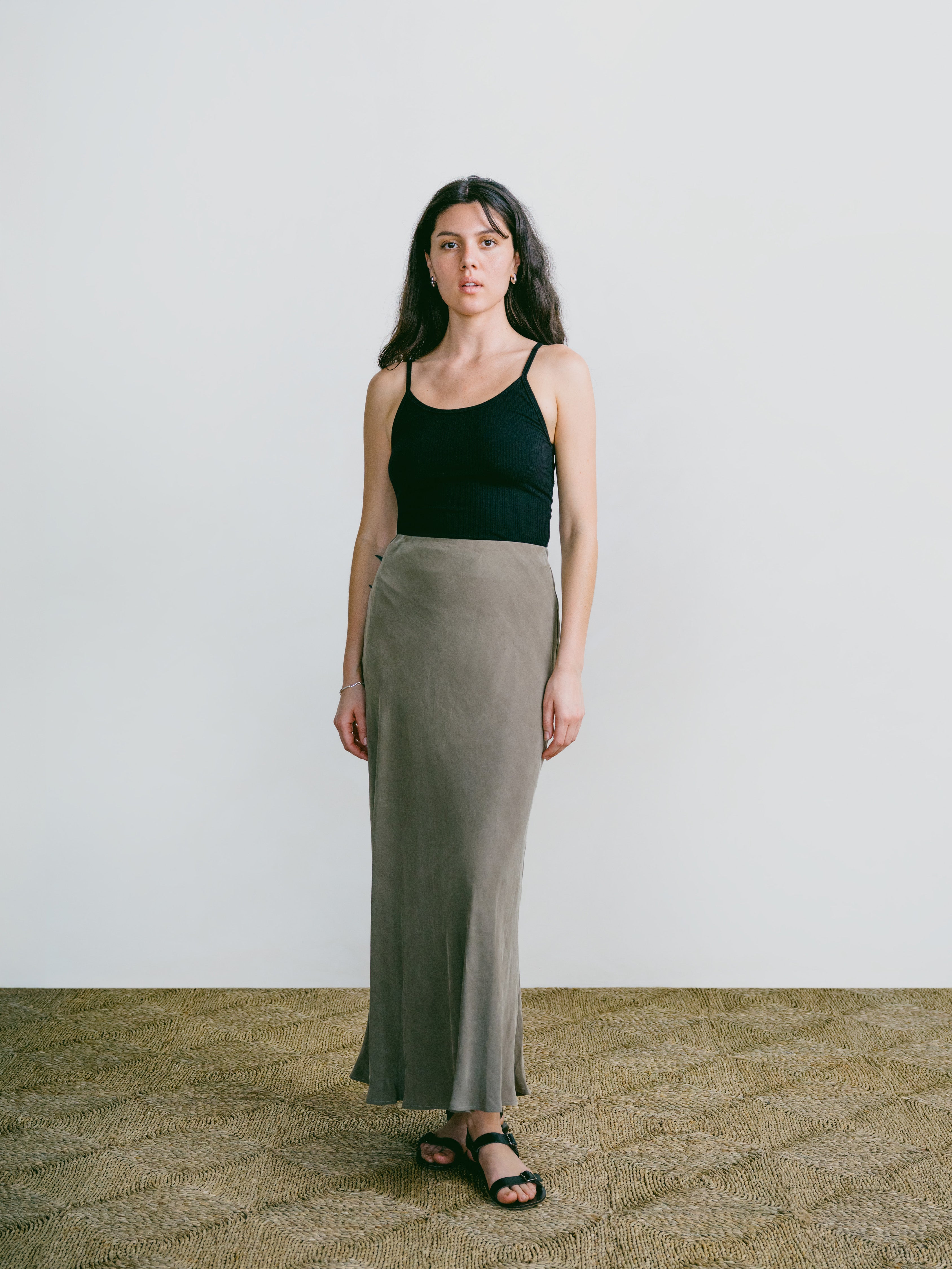 Harper Maxi Skirt, Japanese Cupro, 90's Grey