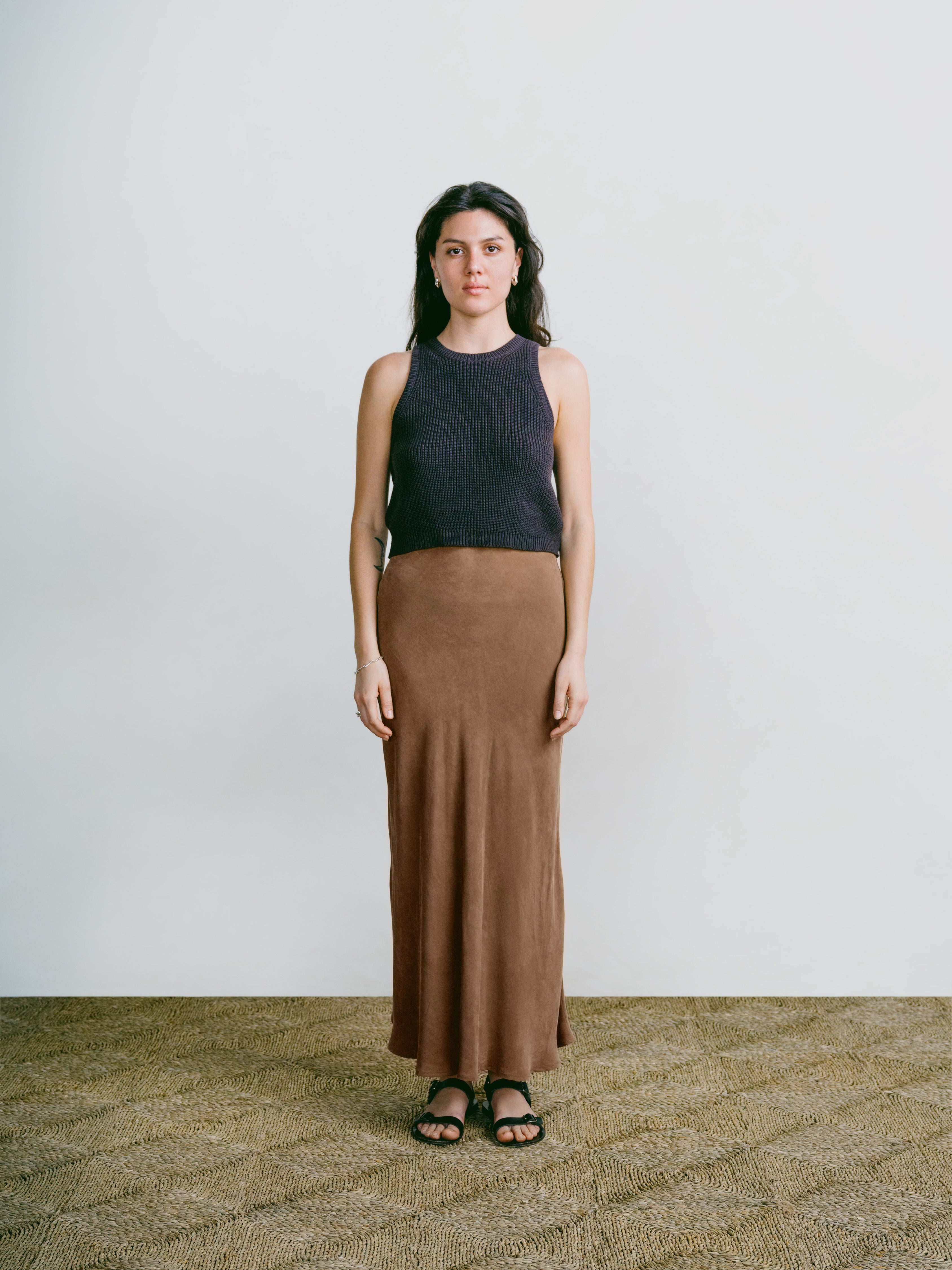 Harper Maxi Skirt, Japanese Cupro, Almond