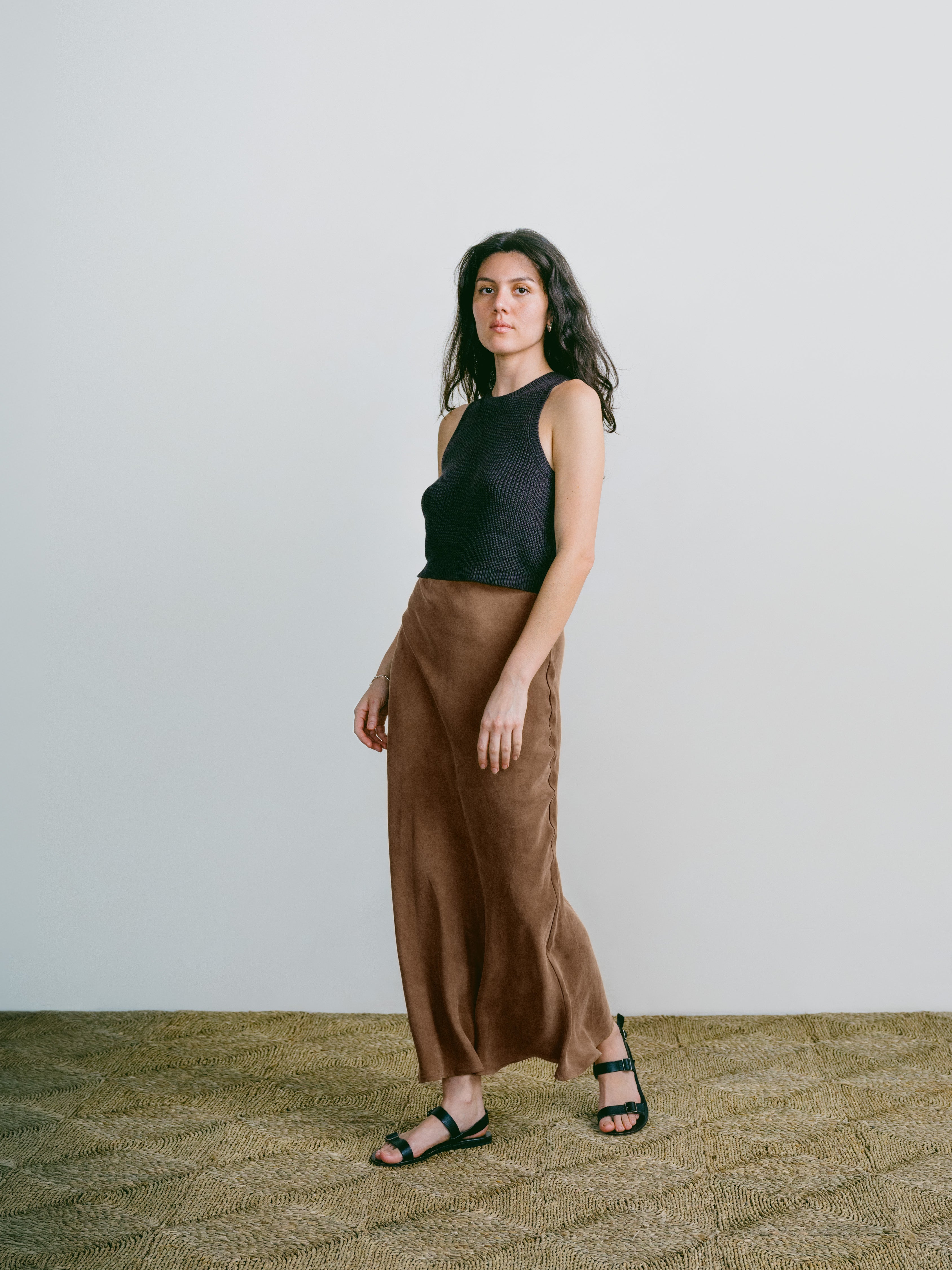 Harper Maxi Skirt, Japanese Cupro, Almond