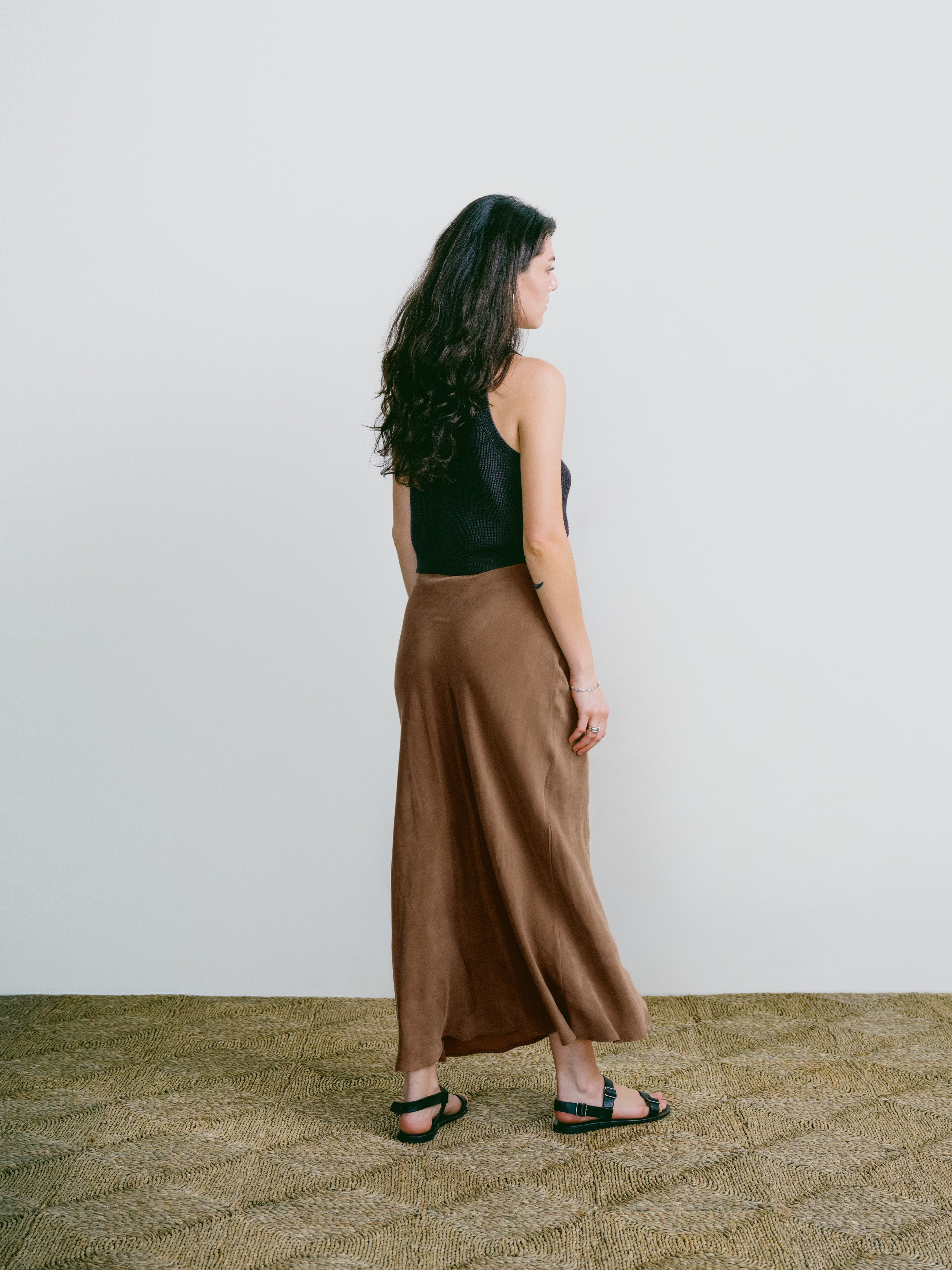 Harper Maxi Skirt, Japanese Cupro, Almond