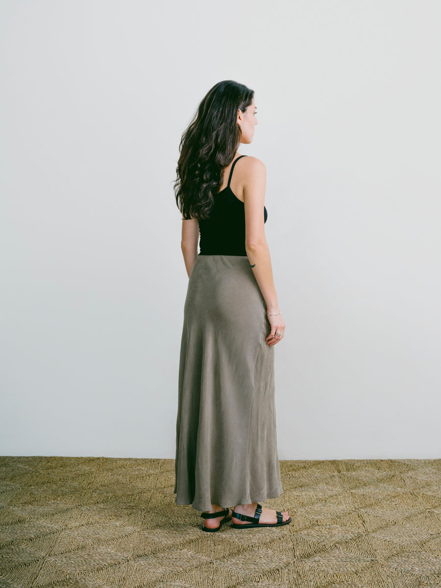 Harper Maxi Skirt, Japanese Cupro, 90's Grey