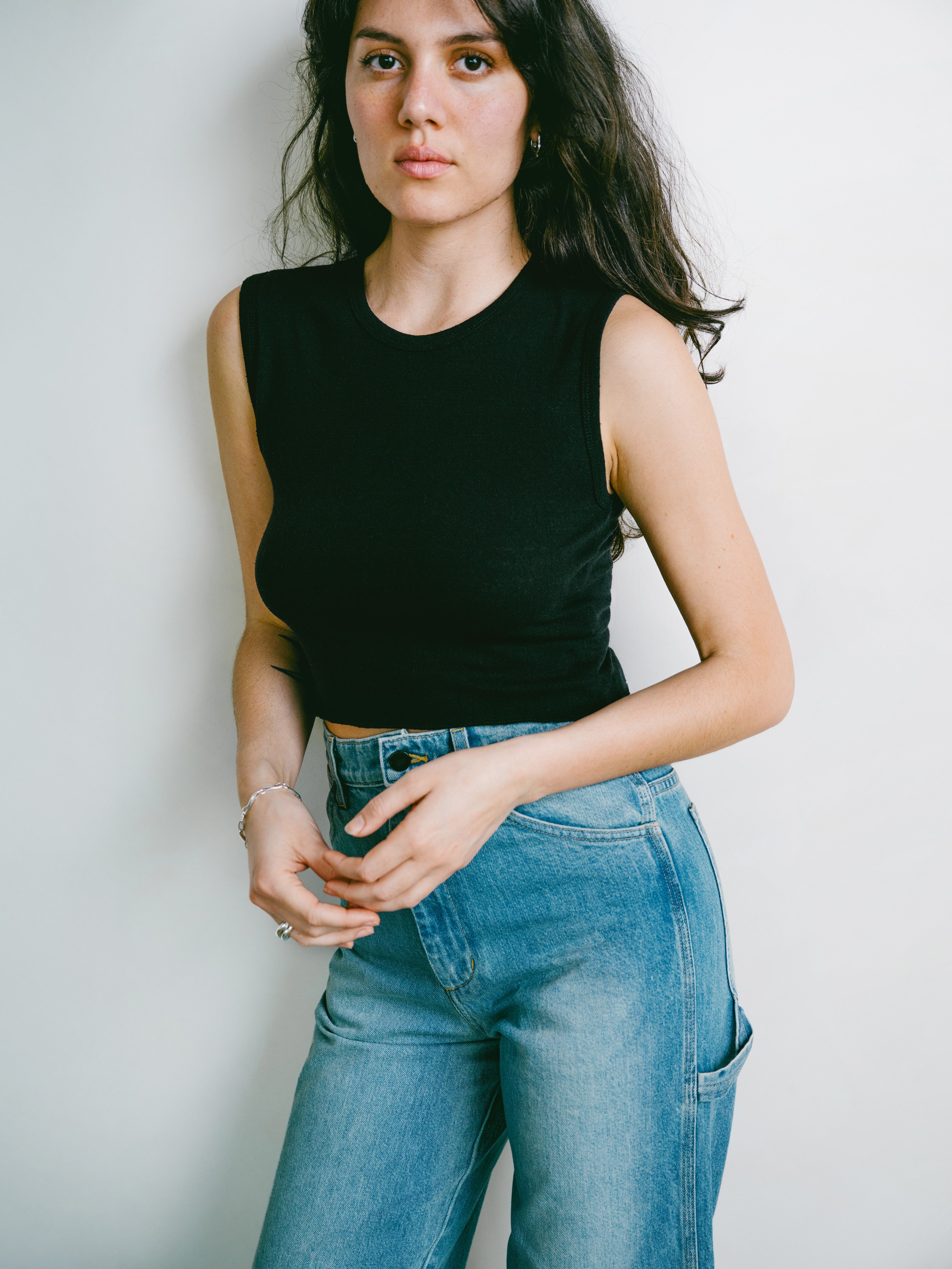 Tasi Crop, Regen Silk Noil Jersey, Black