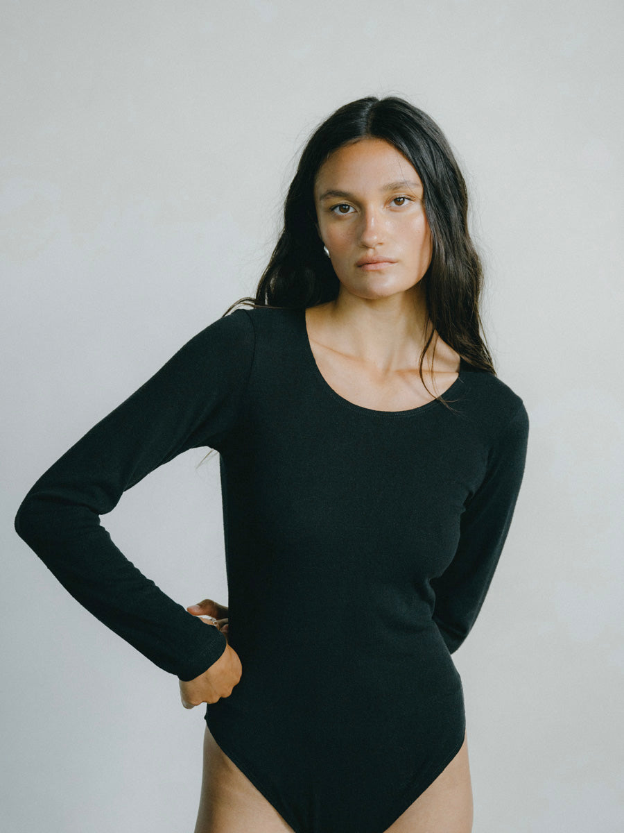 Naomi Bodysuit, Regen Silk Noil Jersey, Black