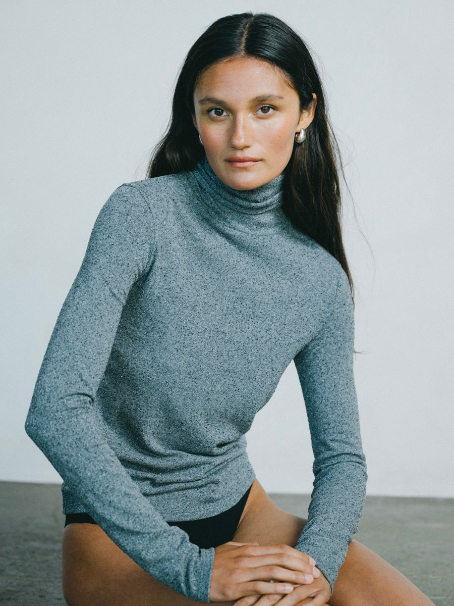 Marianne Turtleneck, Regen Silk Noil Jersey, Charcoal Heather