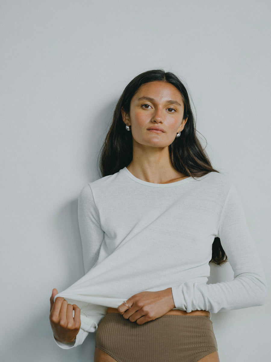 Classic Long Sleeve, Regen Silk Noil Jersey, Natural