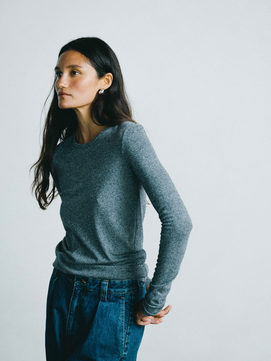 Classic Long Sleeve, Regen Silk Noil Jersey, Charcoal Heather