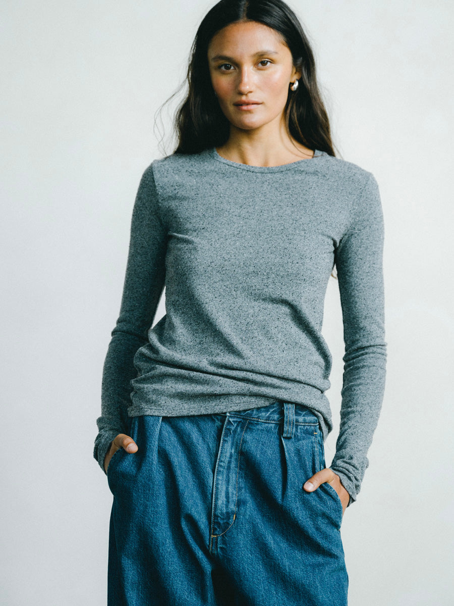 Classic Long Sleeve, Regen Silk Noil Jersey, Charcoal Heather
