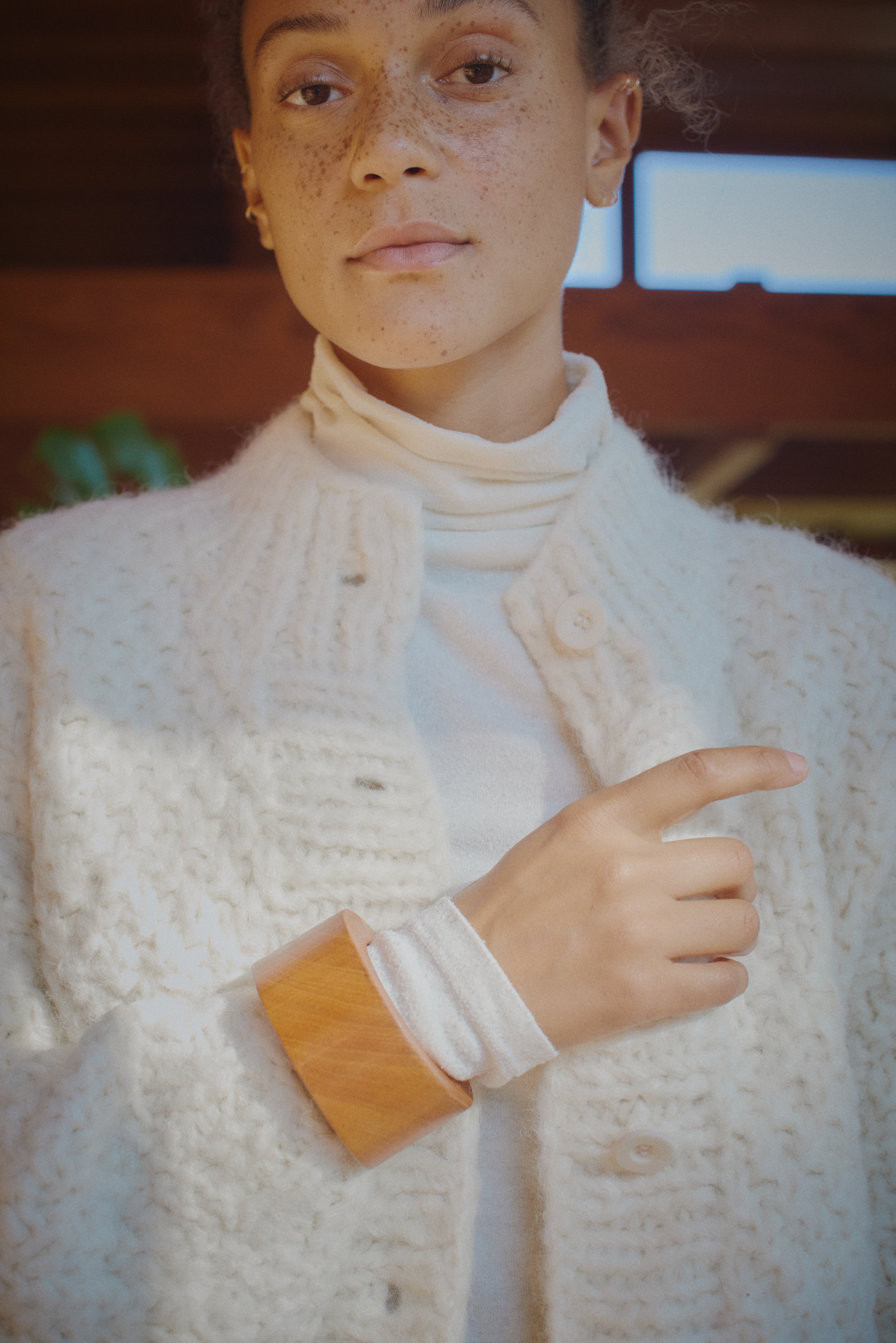 Bell Hand Knit Cardigan, Alpaca Cotton, Cream